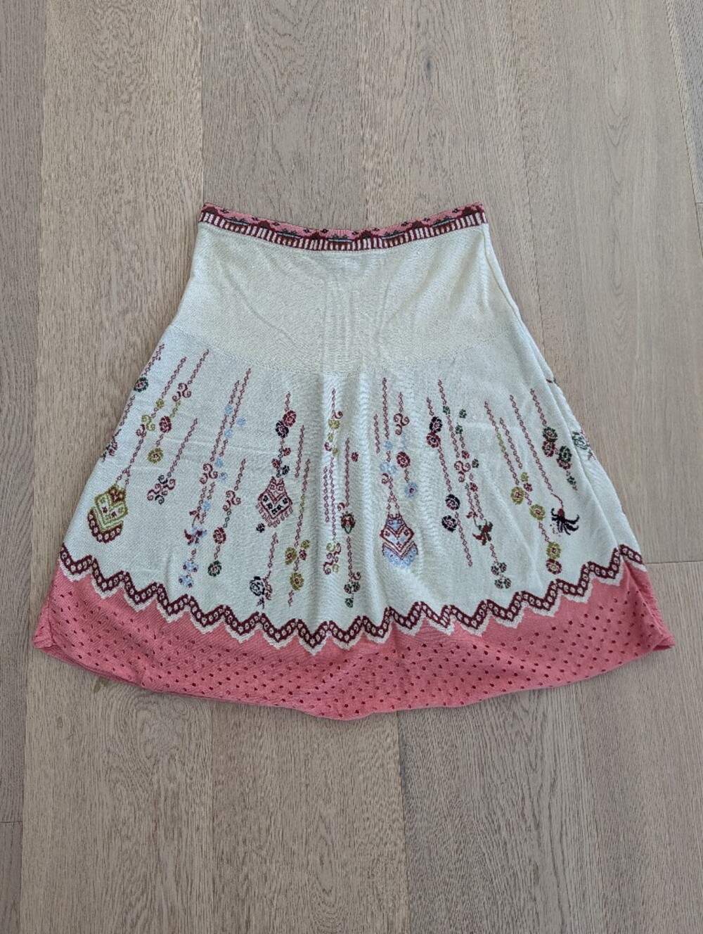 IVKO Cream and Pink Embroidered Circle Skirt